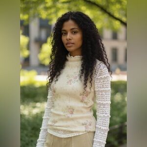 Vintage Floral Knit Sleeveless Mock Neck Top